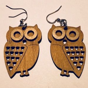 3/$15 Detailed Wooden Owl Earrings